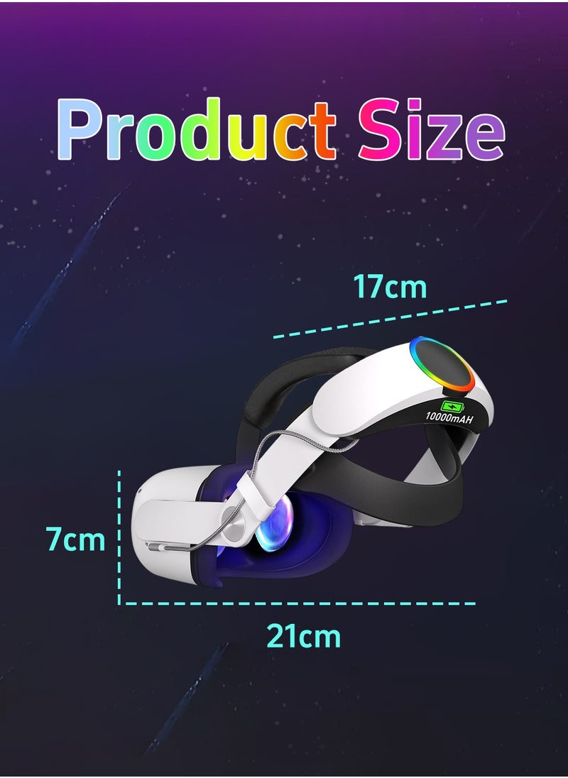 Head Strap with Battery for Oculus Quest 2,10000mAh Fast Charging Battery Pack Extend 6-8H Playtime,RGB Light Adjustable Elite Strap for Meta Quest 2 Enhanced Comfort Support & Balance in VR