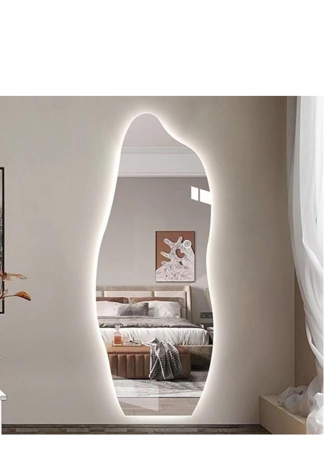 فيبارتي مرآة كاملة الطول من Vparty مقاس 70 × 170 سم، واقفة أو مثبتة على الحائط، وغرفة نوم كبيرة ومرآة تزيين، وقاعدة خشبية مضادة للانزلاق، وتصميم متموج أنيق غير منتظم، وإضاءة LED ثلاثية الألوان، ومرآة أرضية لغرفة المعيشة، والممر، والمدخل، ومرآة أنيقة لكامل الجسم مع إضاءة LED قابلة للتعديل، ديكور منزلي حديث، أنيق وعملي - Image 3