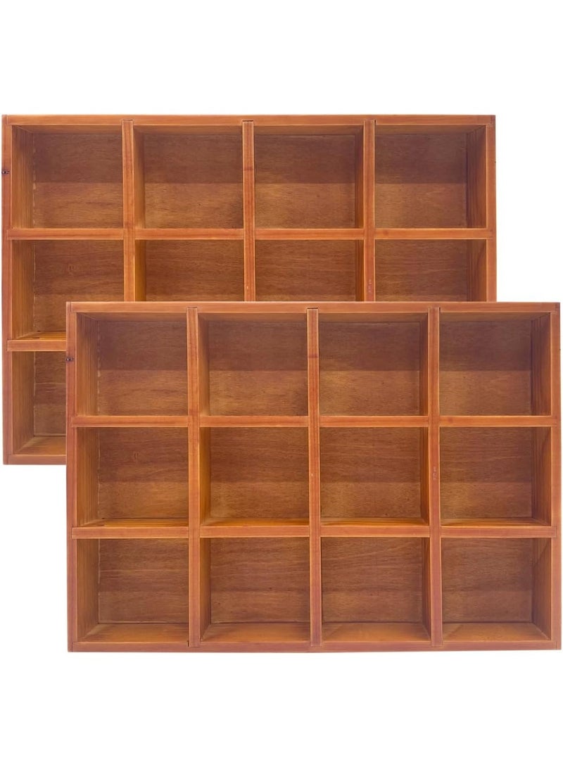 ‏ صينية فرز خشبي ، منظم عرض شبكي ب 12، عبوتين، 33x23x4 سم، بني، صندوق مقسم لجمع العناصر الصغيرة، صندوق تخزين مكتبي، حاوية حرفية ثقيلة. ‏ - Image 3