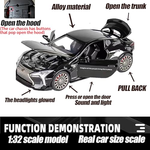 ERBADIHAGO Toy Cars LC500 Model Car 1:32 Diecast Collect Car Toy with Light and Sound Diecast Metal Collectible Model Cars for 3+ Year Old Boys Pull Back Car Gift Toys for Kids Ages 3-8(Black) - Image 4