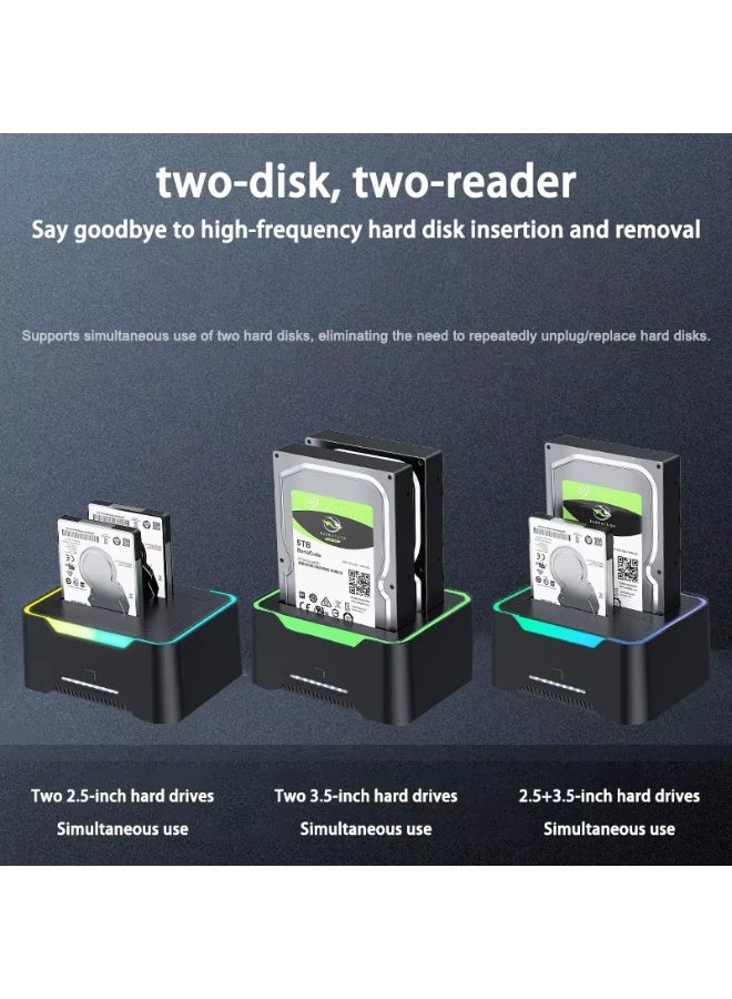 Haing Dual Bay Hard Drive Docking Station, USB 3.0 SATA HDD/SSD Dock with RGB Light – Supports 2.5 & 3.5 Inch Drives - Image 2