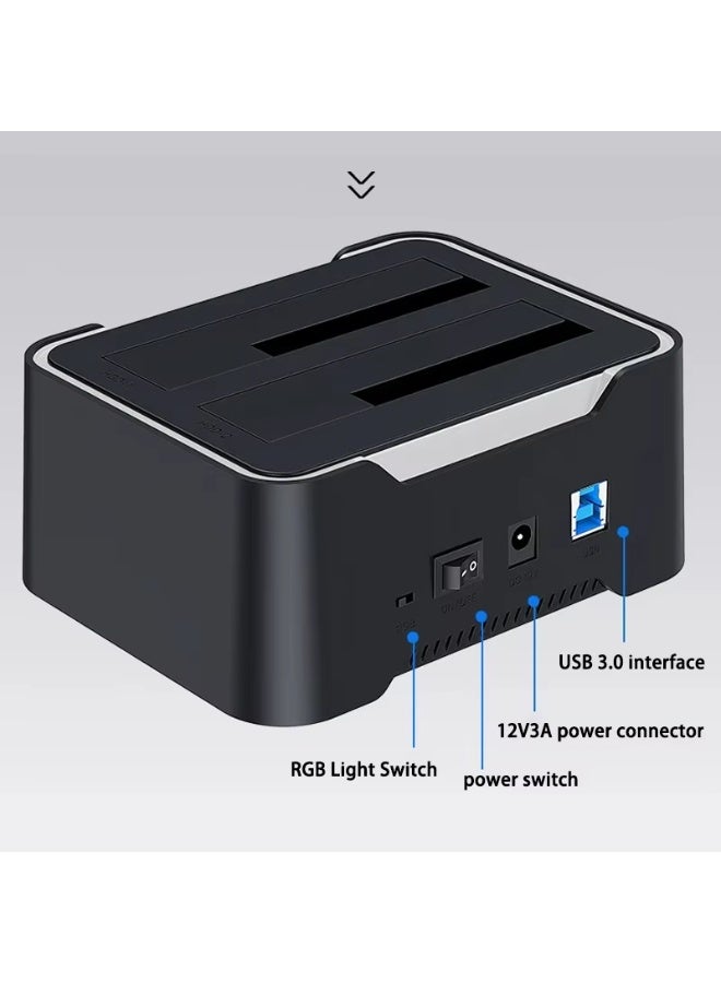 Haing Dual Bay Hard Drive Docking Station, USB 3.0 SATA HDD/SSD Dock with RGB Light – Supports 2.5 & 3.5 Inch Drives - Image 3