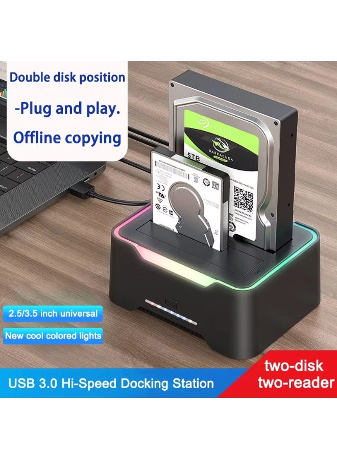 Haing Dual Bay Hard Drive Docking Station, USB 3.0 SATA HDD/SSD Dock with RGB Light – Supports 2.5 & 3.5 Inch Drives - Image 4