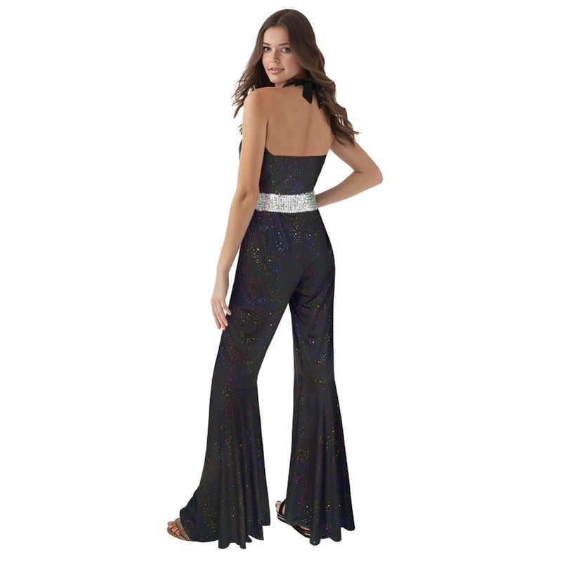Uezjymi 70s Disco Outfits For Women Sparkle Flare Jumpsuit Party Costume For Adult Women (z3775, S) - Image 3