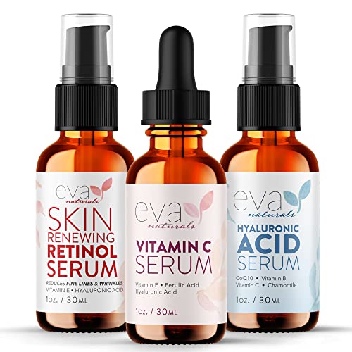 Eva Naturals AntiAging Serum Bundle  Vitamin C Hyaluronic Acid and Retinol  Face Serum Set for Skin Brightening Hydration