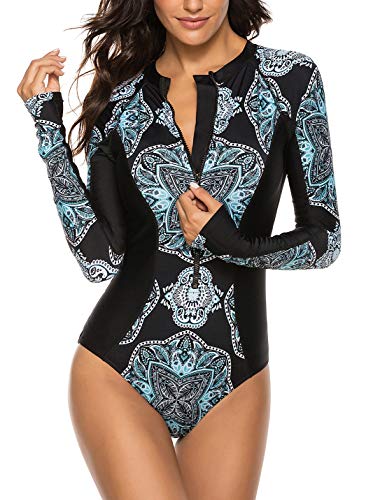 YATEEN Womens Athletic Training Swimsuit Long Sleeve Rashguard Black - Image 1