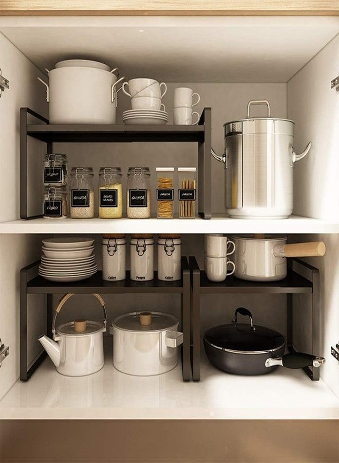 iDream Expandable Cabinet Shelf Organizer 16-26" L Adjustable Stackable Kitchen Counter Storage Rack Sink Riser Metal Shelf with 10kg Capacity, Matte Black - Image 5