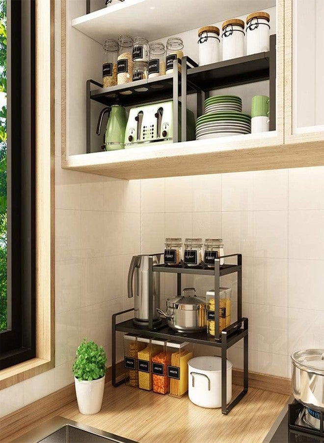 iDream Expandable Cabinet Shelf Organizer 16-26" L Adjustable Stackable Kitchen Counter Storage Rack Sink Riser Metal Shelf with 10kg Capacity, Matte Black - Image 4