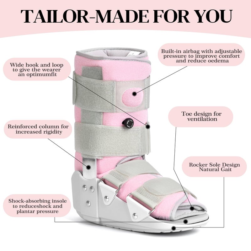 Medibot Medical Grade Fracture Boot - Adjustable Walking Cast for Foot & Ankle Injuries Secure Support for Broken Foot or Severe Sprain,Women's Medium,Grey & Light Pink,Fits women's Shoe Size 7-10'' - Image 5