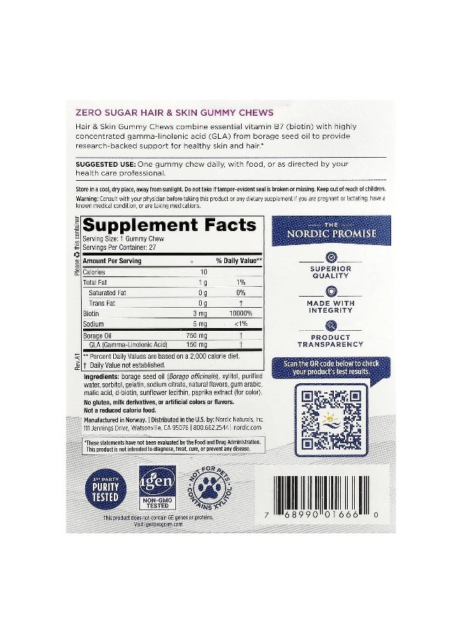 NORDIC NATURALS - Nordic Naturals, Zero Sugar Hair & Skin Gummy Chews, Strawberry Lemonade, 27 Gummy Chews - Image 1