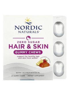 Nordic Naturals, Zero Sugar Hair & Skin Gummy Chews, Strawberry Lemonade, 27 Gummy Chews