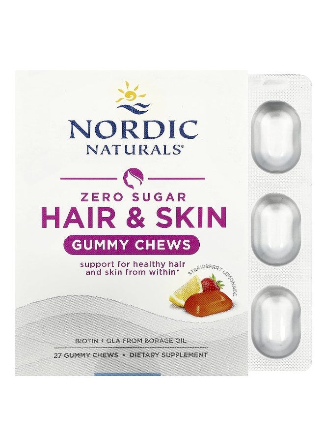 NORDIC NATURALS - Nordic Naturals, Zero Sugar Hair & Skin Gummy Chews, Strawberry Lemonade, 27 Gummy Chews - Image 1