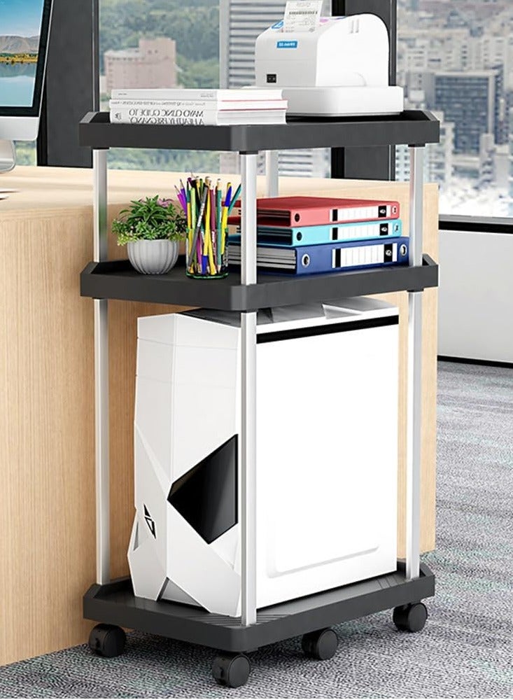 والالا حامل طابعة ثلاثي الطبقات، طاولة طابعة، عربة كمبيوتر، عربة تخزين منزلية متحركة، رف متعدد الأغراض قائم على الأرض، حامل كمبيوتر برجي، عربة كمبيوتر، طاولة حامل كمبيوتر بعجلات - Image 1