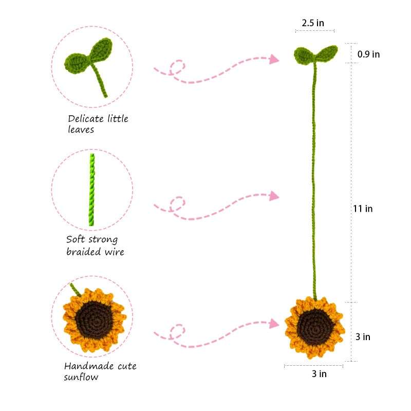 Refintural 2 Pieces Handmade Sunflower Car Accessories Sunflower Pendants Car Mirror Hanging Accessories - Image 5