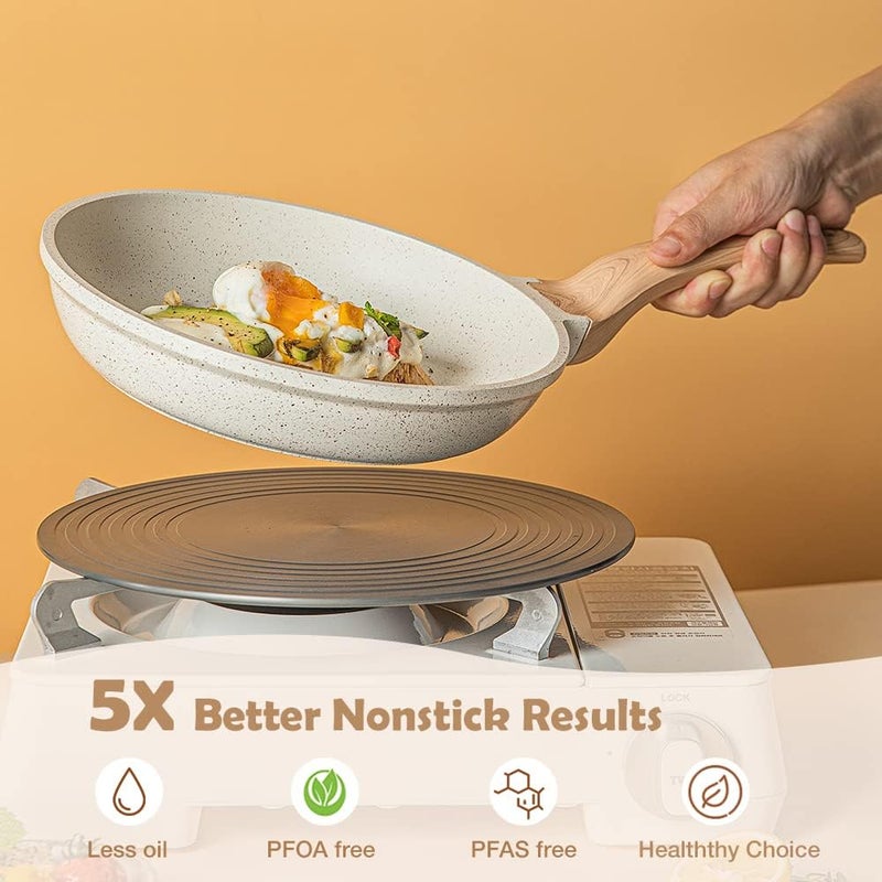 CAROTE Non Stick Pan, Induction Pan for Cooking, Granite Fry Pan Non Stick Cooking Pan, Omlette Pan Egg Pan, 24cm/1.6L, White - Image 3
