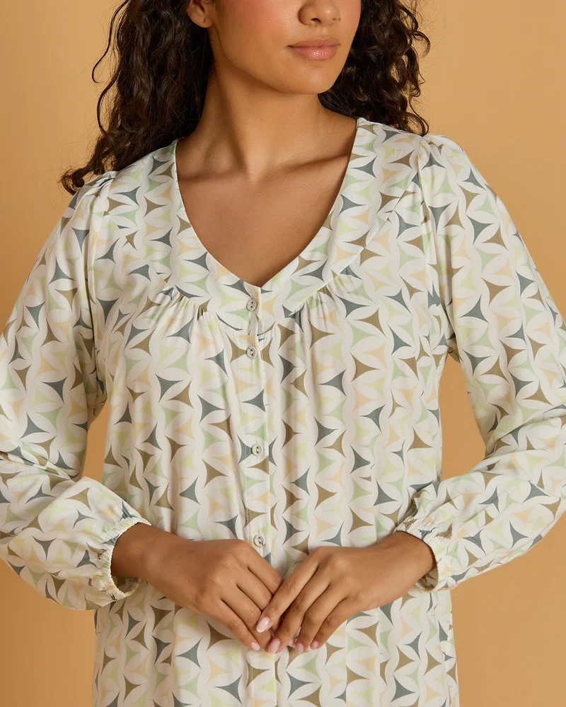 Redtag Women White And Blue Printed Nightgown
