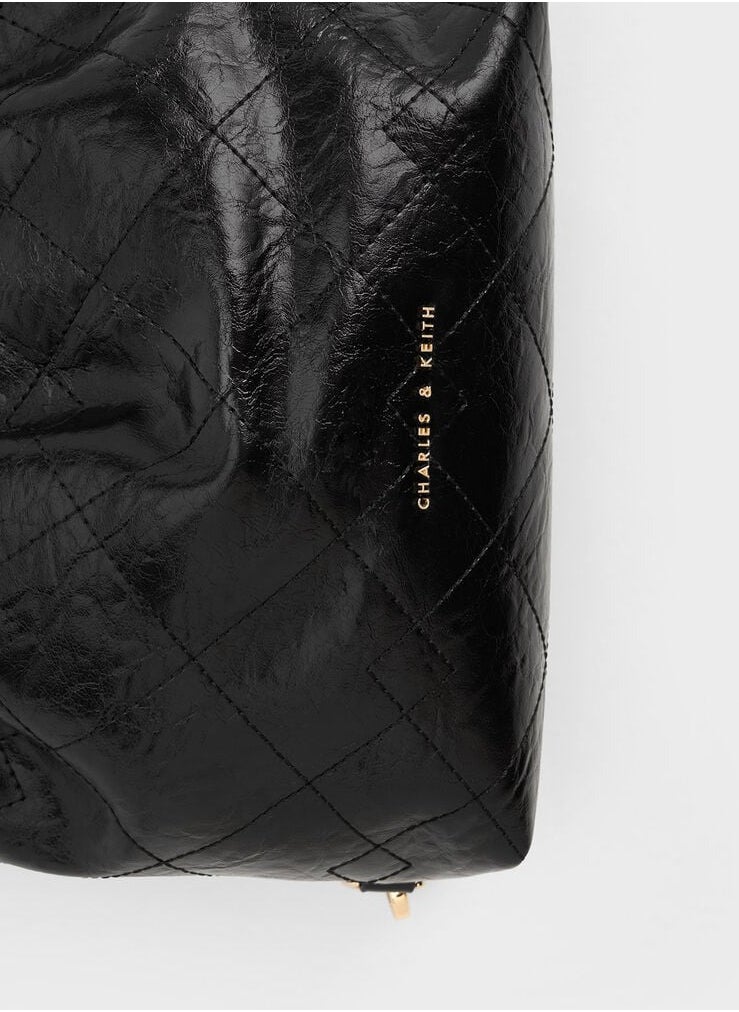 Charles & Keith Duo Chain-Handle Two-Way Backpack & Shoulder Bag - Black  - Image 5