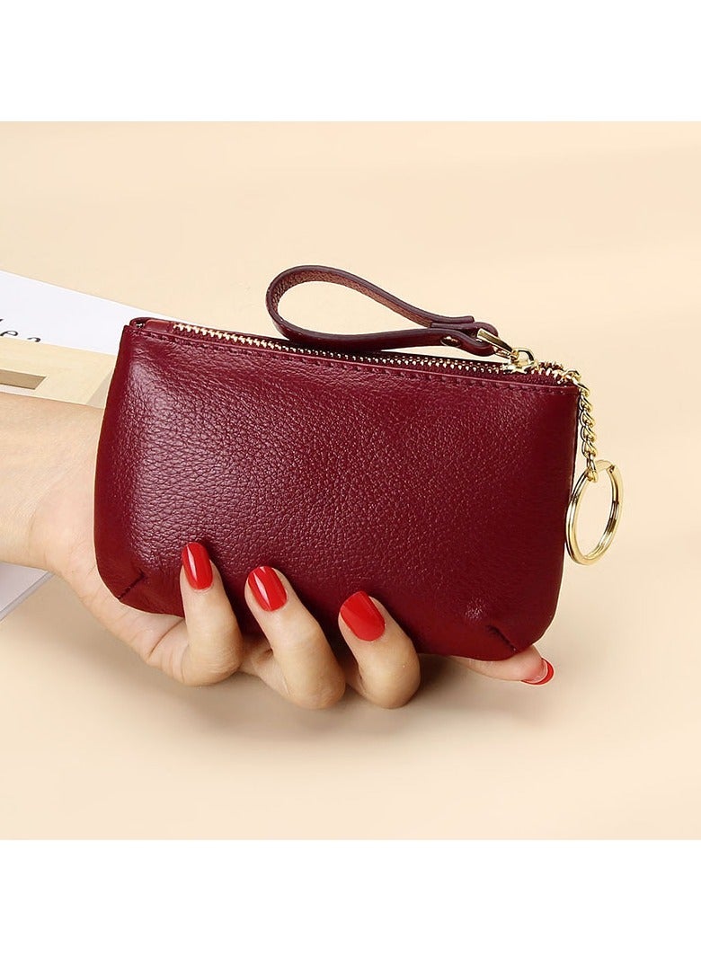 xozgdovg First layer soft cowhide zipper small purse wine red 
