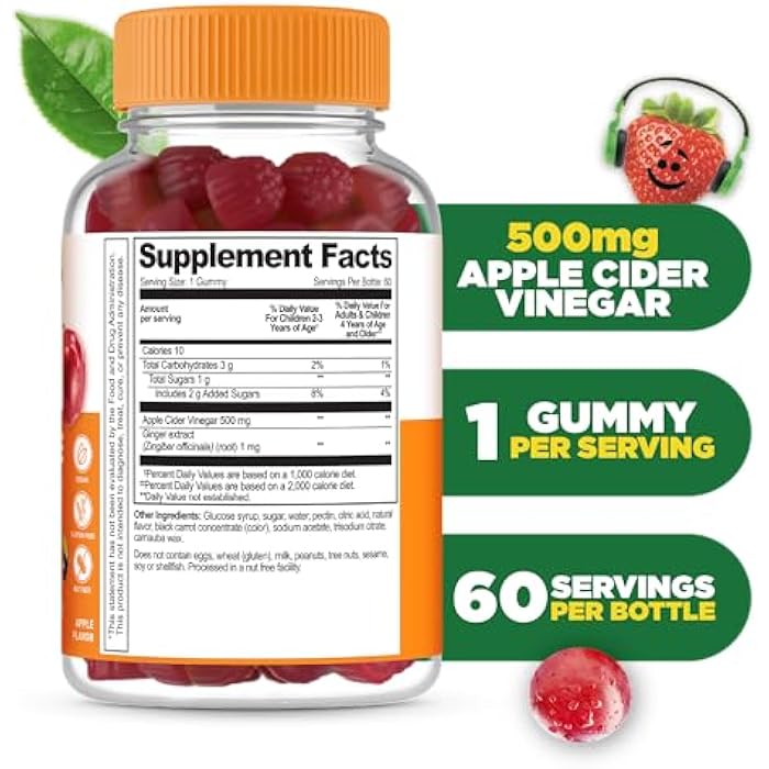 Lifeable Apple Cider Vinegar - for Kids - ACV with The Mother - 500 mg Gummies - Great Tasting Natural Flavor Vitamin Supplement - Gluten Free Vegetarian GMO-Free Chewable - for Children - 60 Gummies - Image 2