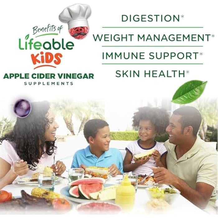Lifeable Apple Cider Vinegar - for Kids - ACV with The Mother - 500 mg Gummies - Great Tasting Natural Flavor Vitamin Supplement - Gluten Free Vegetarian GMO-Free Chewable - for Children - 60 Gummies - Image 3