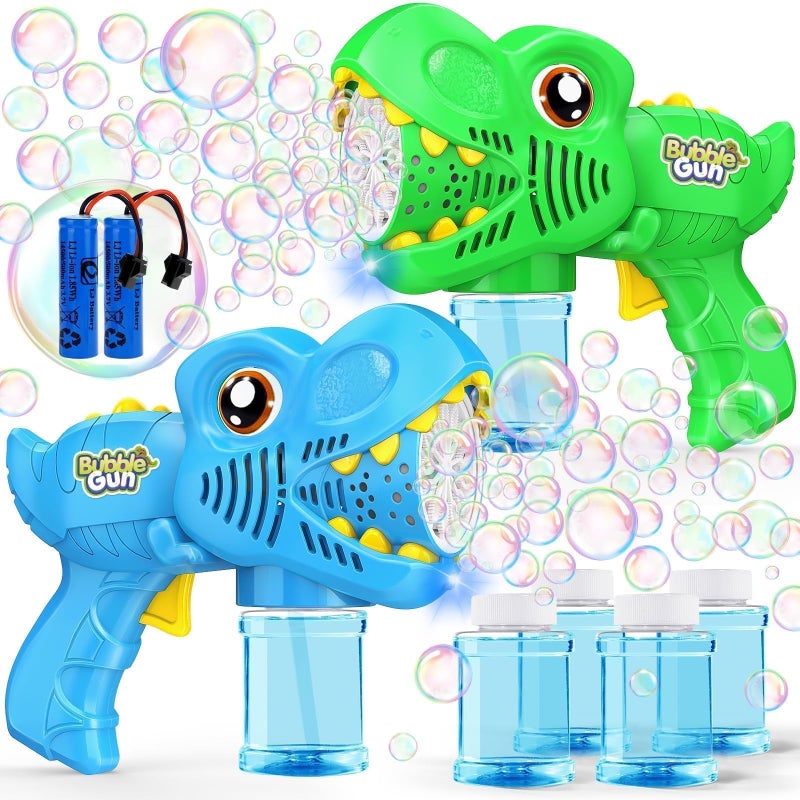 Yunaking Kids Bubble Gun 2 Pack Dino Bubble Machine Gun for Toddlers with 4 Solutions Easter Basket Stuffers Automatic 13Hole Bubbles for Kids Blower Maker Valentines Gift Party Outdoor Toys for Boys Girls - Image 3