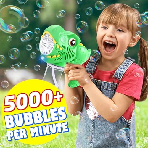 Yunaking Kids Bubble Gun 2 Pack Dino Bubble Machine Gun for Toddlers with 4 Solutions Easter Basket Stuffers Automatic 13Hole Bubbles for Kids Blower Maker Valentines Gift Party Outdoor Toys for Boys Girls - Image 5
