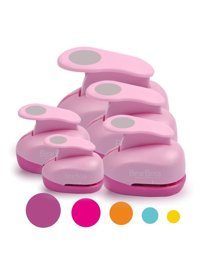 BearBoss 5 Pcs Craft Hole Punch, Handmade Scrapbook Paper Puncher, Different Size of Scrapbooking Punches Crafting Designs for Office Supplies, Card Making, DIY Albums Photos, Pink Color (Circle) - Image 1