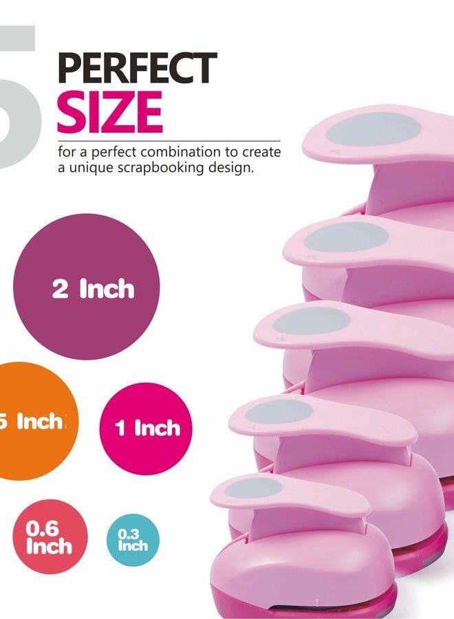 BearBoss 5 Pcs Craft Hole Punch, Handmade Scrapbook Paper Puncher, Different Size of Scrapbooking Punches Crafting Designs for Office Supplies, Card Making, DIY Albums Photos, Pink Color (Circle) - Image 2