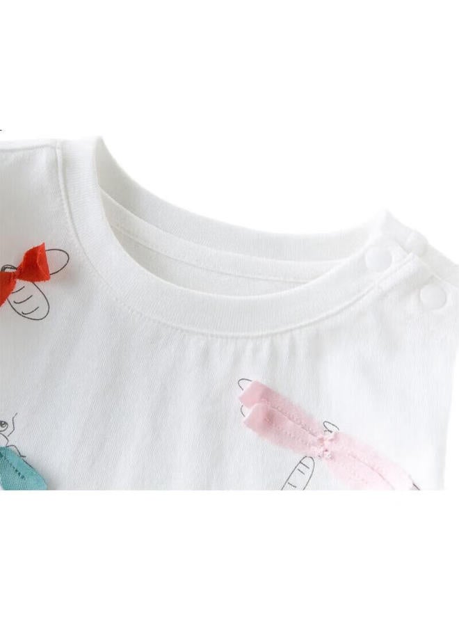 Dave & Bella Summer Children'S Girls Short Sleeve T-Shirt Infant Baby Cotton Top Db13960 White - Image 3