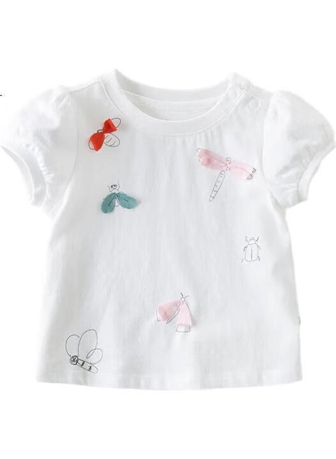 Dave & Bella Summer Children'S Girls Short Sleeve T-Shirt Infant Baby Cotton Top Db13960 White - Image 2