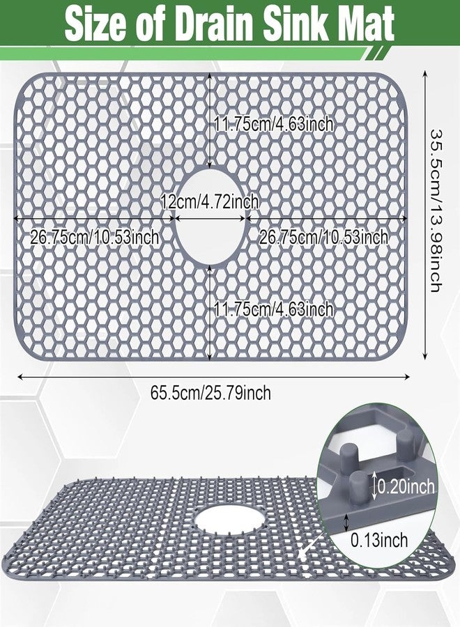 Inchoco Sink Protectors Mat - 25.79"x13.98" Kitchen Sink Pad for Bottom of Basin for Protection of Stainless Steel and Tableware, Farmhouse Rubber Basin Mat Protector with Center Drain - Light Gray - Image 2