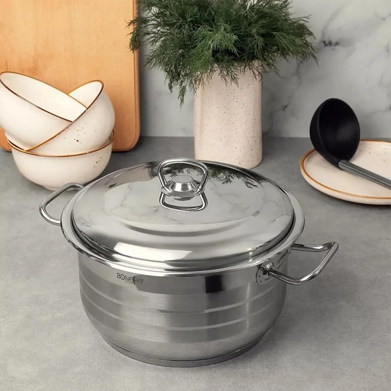 sahaba Stainless Steel Stock Pot, Encapsulated Induction Ready Cooking Pot with Lid, Oven Safe, Dishwasher Safe Premium Stainless steel 18/10 Soup bonera Casserole (22 Cm (4.25L)) - Image 1