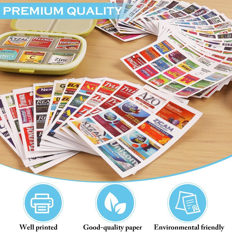 vanow 482Pcs Medicine Stickers for Pill Organizers, Quality Travel Daily Medication Organizer Stickers of Brands, 47 Sheets Pill Box Lables Stickers - Image 3