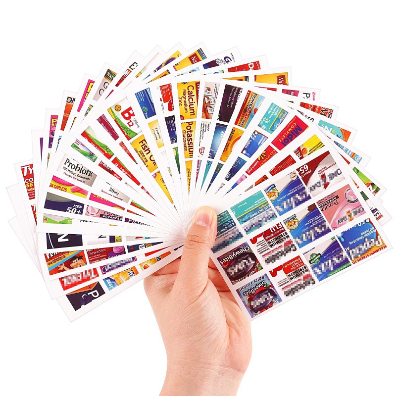 vanow 482Pcs Medicine Stickers for Pill Organizers, Quality Travel Daily Medication Organizer Stickers of Brands, 47 Sheets Pill Box Lables Stickers - Image 1