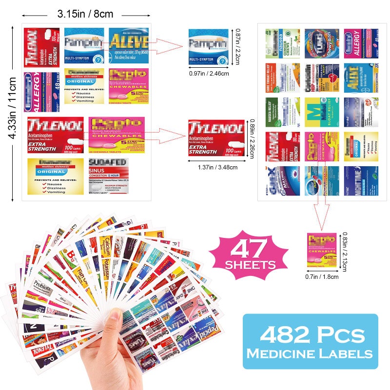 vanow 482Pcs Medicine Stickers for Pill Organizers, Quality Travel Daily Medication Organizer Stickers of Brands, 47 Sheets Pill Box Lables Stickers - Image 2