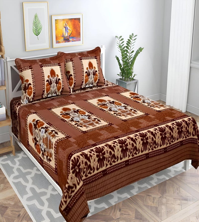 STARNSTYLE STARNSTYLE 100 Woolen Fabric Warm Super Soft King Size Double Bedsheet Set with 2 Pillow CoversWarm Bed Sheet Specially Made for Winters Seasons Coffee Flower 