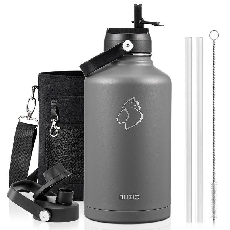 BUZIO 64oz Water Bottle Insulated Stainless Steel (Cold for 48 Hrs/Hot for 24 Hrs) BPA Free Double Wall Travel Mug/Flask for Outdoor Sports Hiking, Cycling, Cam,Camping, Running- Graphite - Image 1