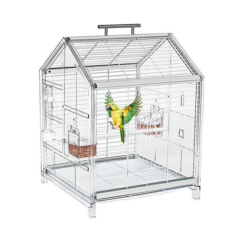 AideeGrowth 20.5 inch Small Bird Cage, Parrot Cage, Portable Bird Carrier, Travel Carrier Cage for Home, Outing, Pet Clinic, Temporary Placement, for Small Medium Birds(White) - Image 1