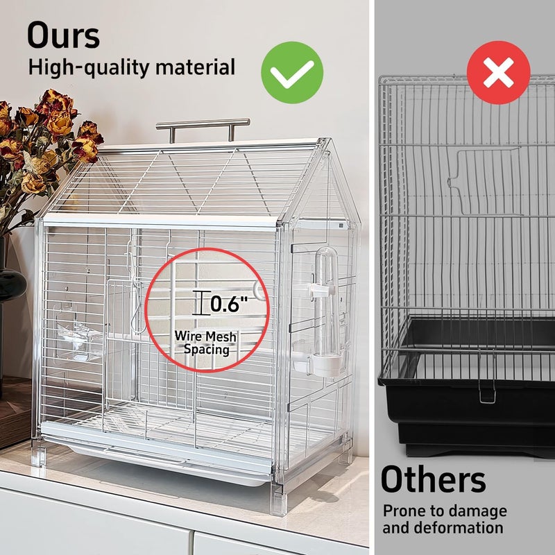 AideeGrowth 20.5 inch Small Bird Cage, Parrot Cage, Portable Bird Carrier, Travel Carrier Cage for Home, Outing, Pet Clinic, Temporary Placement, for Small Medium Birds(White) - Image 3