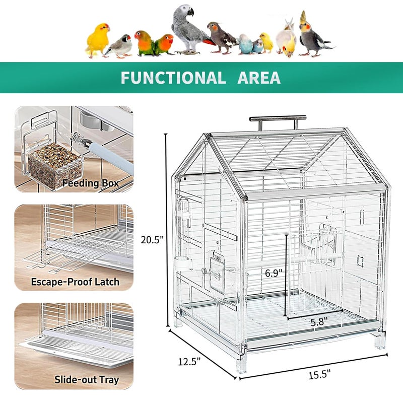 AideeGrowth 20.5 inch Small Bird Cage, Parrot Cage, Portable Bird Carrier, Travel Carrier Cage for Home, Outing, Pet Clinic, Temporary Placement, for Small Medium Birds(White) - Image 2