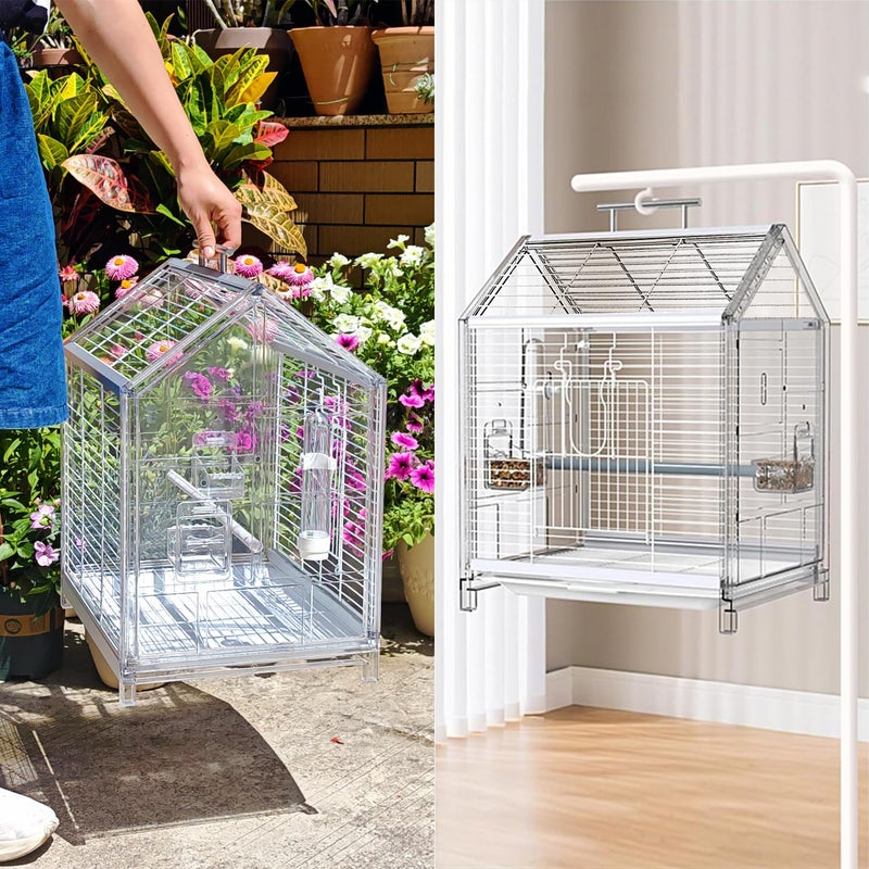 AideeGrowth 20.5 inch Small Bird Cage, Parrot Cage, Portable Bird Carrier, Travel Carrier Cage for Home, Outing, Pet Clinic, Temporary Placement, for Small Medium Birds(White) - Image 4