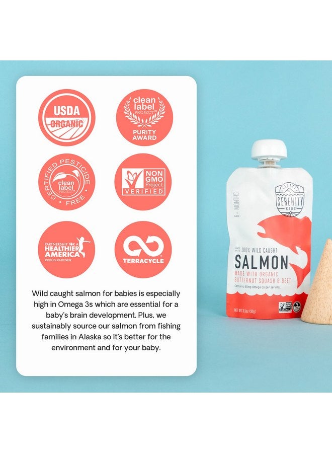 Serenity Kids 6+ Months Baby Food Pouches Puree Made With Ethically Sourced Meats & Organic Veggies | 3.5 Ounce BPA-Free Pouch | Wild Caught Salmon, Butternut Squash, Beet | 1 Count - Image 3