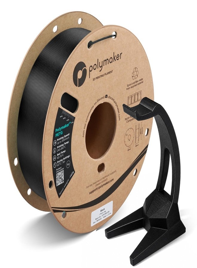 Polymaker PETG Black 3D Printer Filament 1.75mm 1KG, High Flow & High Strength, Fast Printing up to 300mm/s, Excellent Layer Adhesion, Warp Free, Ideal for Prototypes & Functional Parts - Image 1