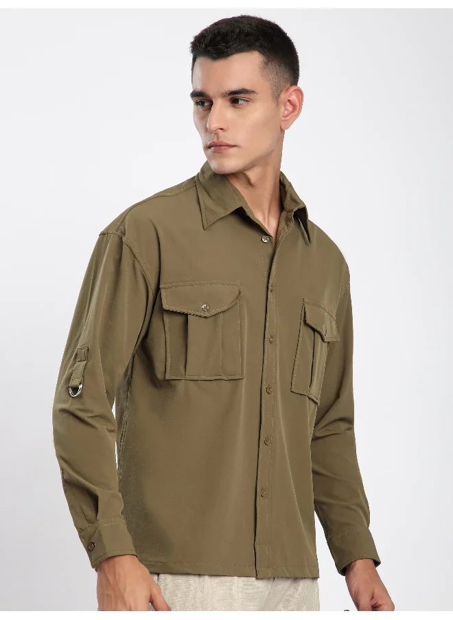 بيونغ Peanut Brown Roll Up Sleeve Shirt