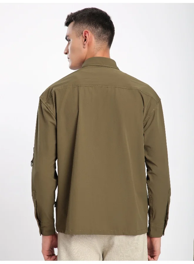 Beyoung Peanut Brown Roll Up Sleeve Shirt