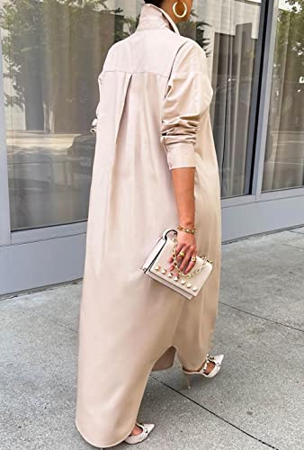 Choichic Shirt Dresses for Women Casual Long Sleeve Collared Solid Color Loose Button Down T Shirts Dress Plus Size Maxi Dresses Small Khaki - Image 4