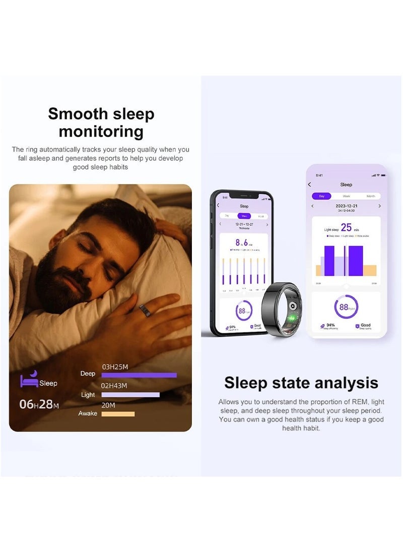 حلقة R02 الذكية ذات الغلاف المصنوع من التيتانيوم العسكري لمراقبة الصحة تحمل تصنيف مقاومة الماء IP68 و 3ATM وتتوفر بوضعيات رياضية متعددة (أسود، قطر 18.9 ملم) - Image 3