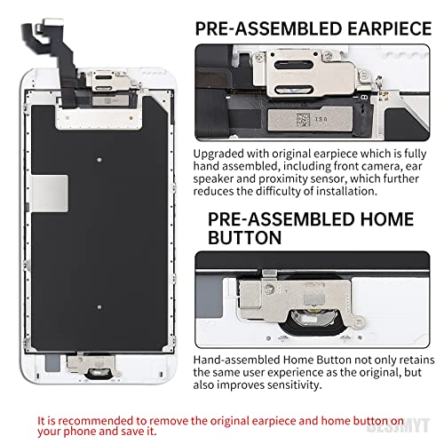 BESJMYT for iPhone 6S Plus Screen Replacement with Home Button 5.5" White 3D Touch LCD Display Digitizer Fix Tool Full Assembly with Front Camera Speaker Sensor Glass Protector Repair Kit A1634 A1687 - Image 3