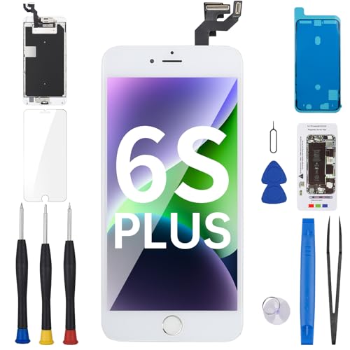 BESJMYT for iPhone 6S Plus Screen Replacement with Home Button 5.5" White 3D Touch LCD Display Digitizer Fix Tool Full Assembly with Front Camera Speaker Sensor Glass Protector Repair Kit A1634 A1687 - Image 1