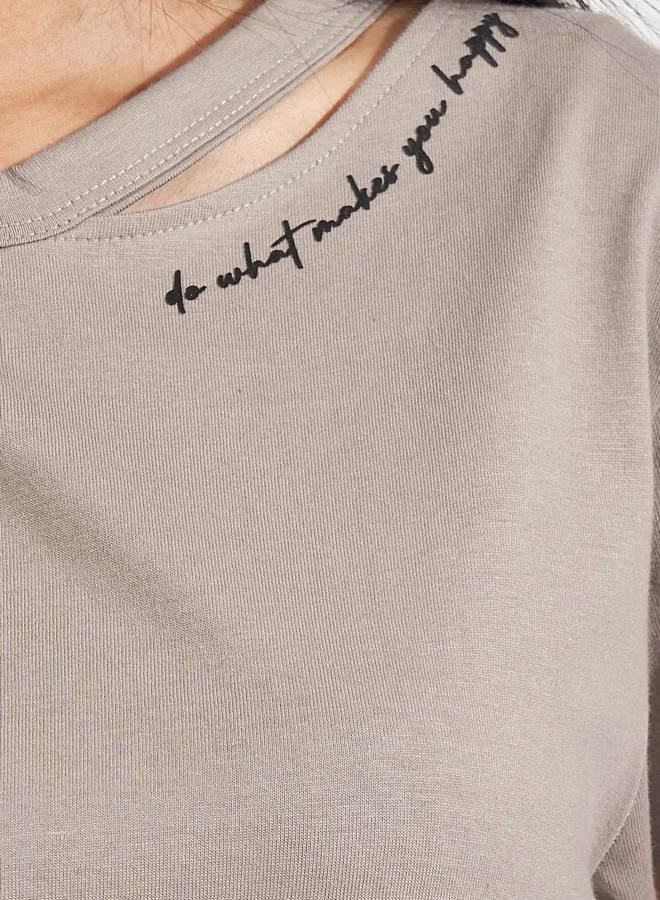 Styli Cotton Jersey Cut-Out Detail Printed T-Shirt